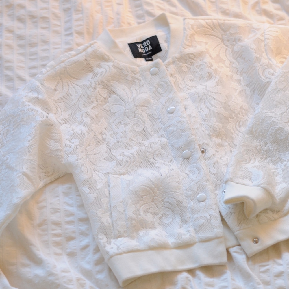 White lace bomber jacket